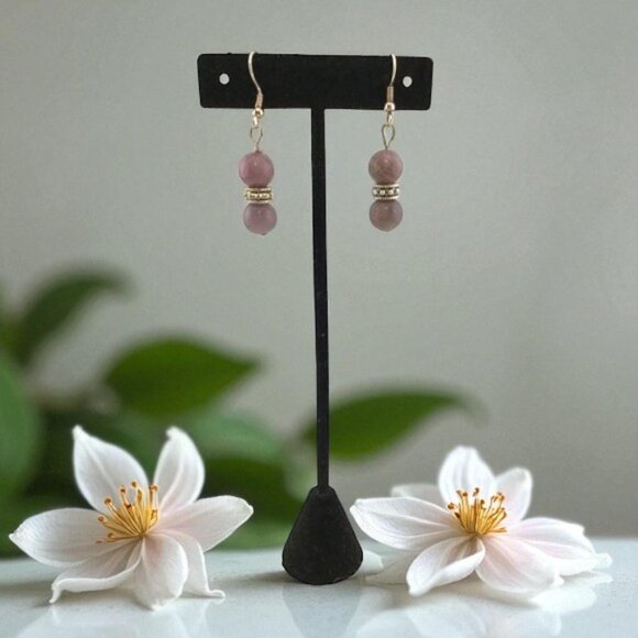 Lavender Purple Jade Earrings Silver Plated Ear Wires - Picture 2 of 7